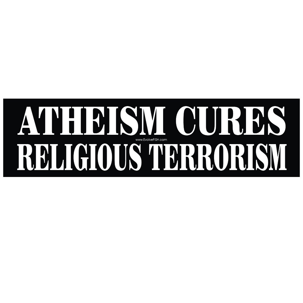 Sticker athéisme antichoc EvolveFISH autocollant thématique religion terrorisme 11x3
