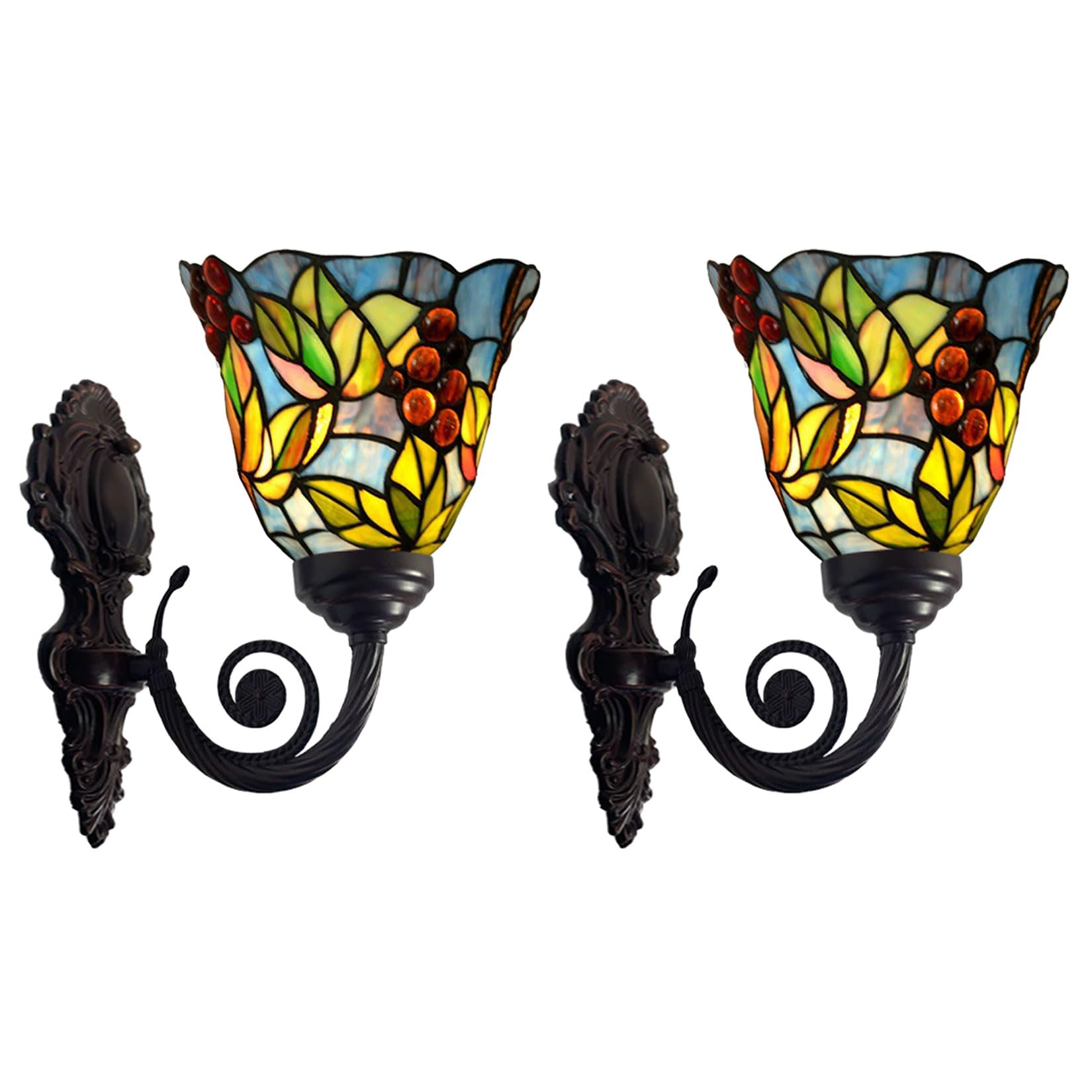 NHPJFDC Tiffany Style Wall Sconce, Grapes Stained Glass Set of 2 Wall Lights for Bedroom Bathroom Living Room Kitchen Hallway Reading Room Bars Wall Lamp