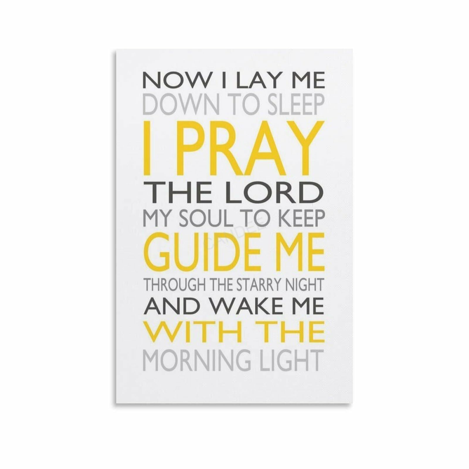VWWJCCRO Night Prayer Poster Biblical Scripture Wall-Art for Childrens Room Now I Lay Me Down To Sleep Christian Decor Bedtime Routine Room Print(Framed,12x18inch(30x45cm))