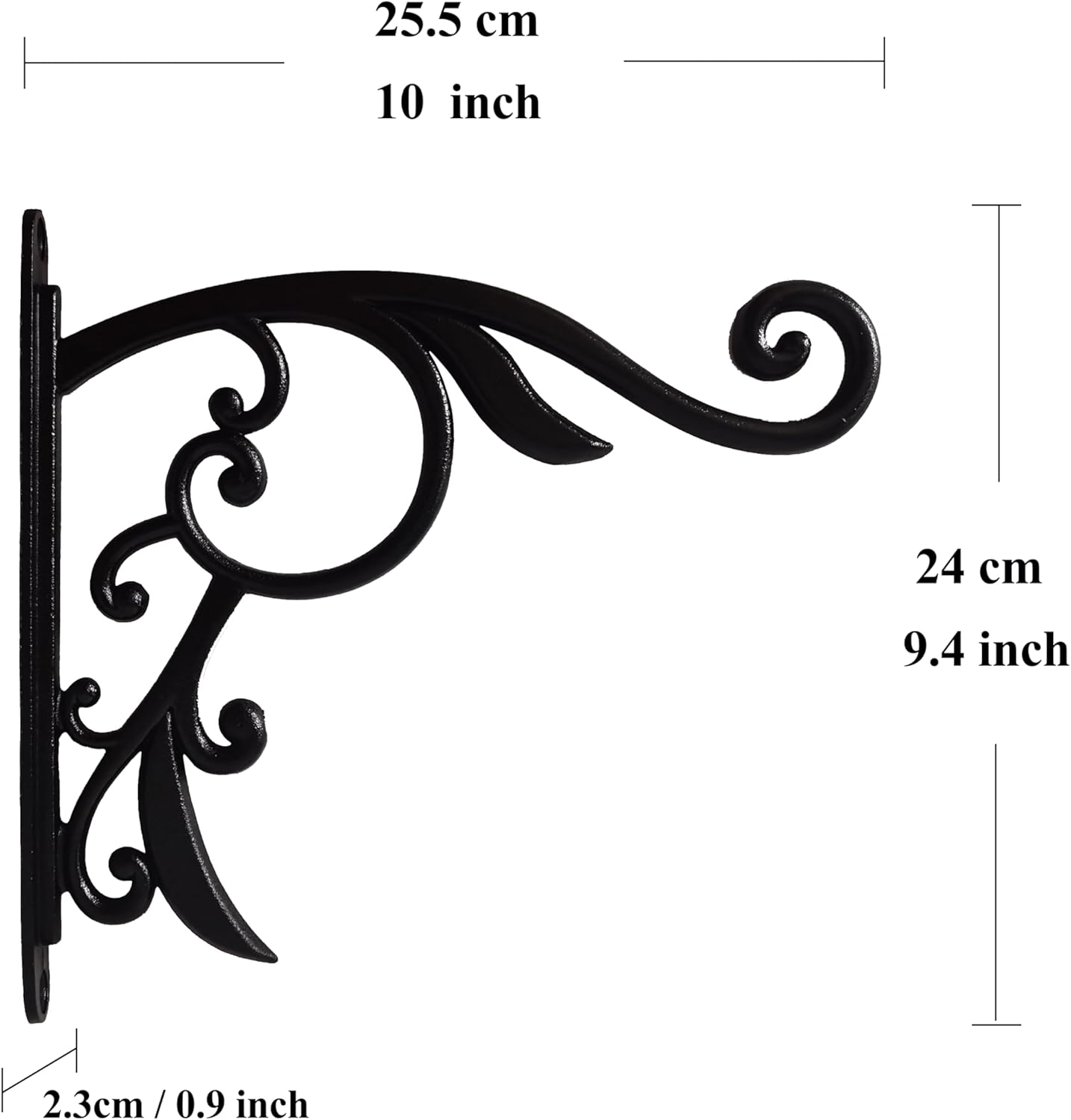 Hanging Planter Brackets Farmhouse-Inspired Fancy Metal Outdoor Brackets,Outdoor Hanging Brackets Wall Hook Heavy Duty Planter Brackets,Black Iron Indoor/Outdoor Planter Hanger Hook (10 Inch)
