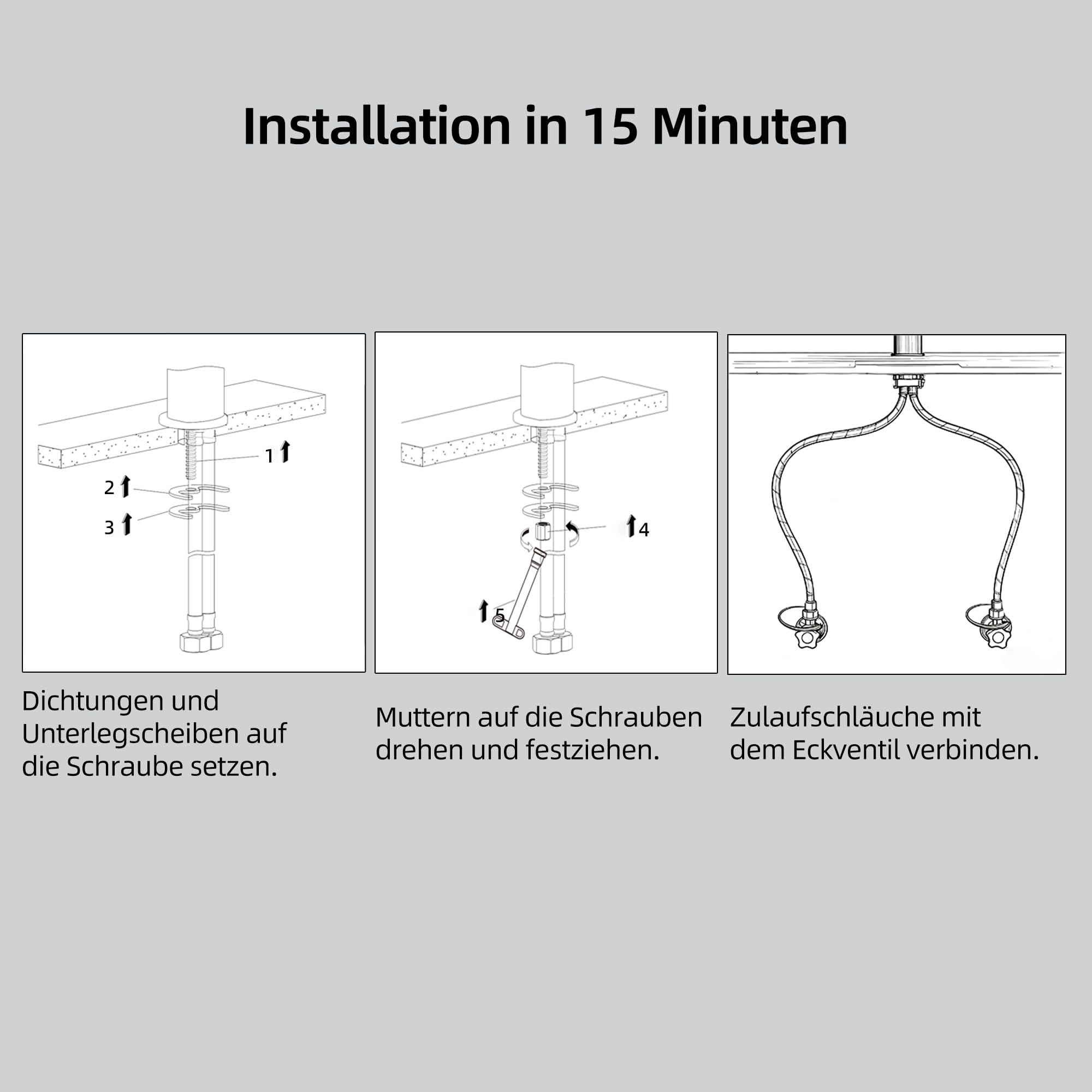 BELZ Schwarz Wasserhahn Bad,Einhebel Waschtischarmatur 85mm | Einfache G3/8 Einlochmontage,Inklusive flexibler Schläuche.Leise,Messing,Rostfrei, pflegeleicht & dicht