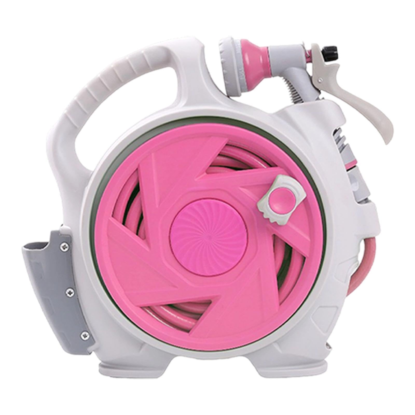 Carro Portamanguera de Jardín con Enrollador Compacto Organizador Soporte Pulverizador Material PP Adecuado para Lavado de Autos Limpieza de Ventanas, Rosa
