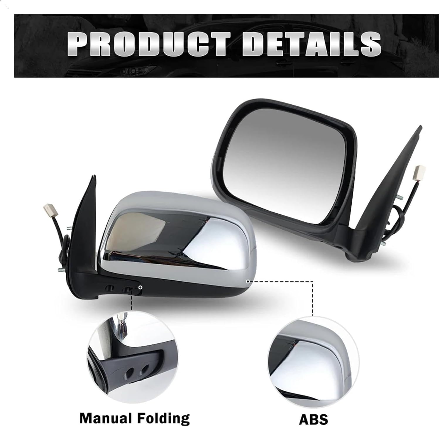 Compatible 3 Pins Rearview Mirror Assembly, Compatible with Toyota for Hilux for Vigo 2005-2015 Manual Folding Side Car Accessories