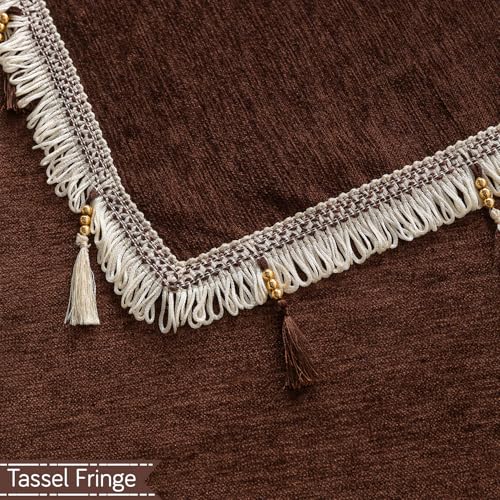 Image of HOKIPO 'Serenity Tassel' Chenille Sofa Arm Cover with Tassels - 1 Pair | Chestnut Luke (IN-893-BR*2)