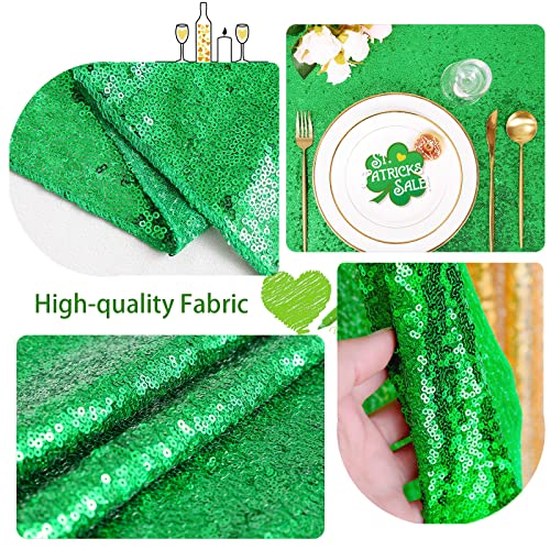 Image of B-COOL Round Tablecloth Sequin Draping Decorations: 132 Inch Tablecloths Sequin Overlay Green Shimmer Fabric for Birthday Dinner Parties Christmas Decor