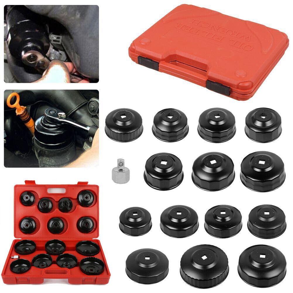 16 pezzi chiave a bussola per filtro olio a tazza, set di rimozione, set di chiavi per filtro olio per auto, set di chiavi a bussola per filtro olio da 3/8", set di chiavi a bussola per filtro olio