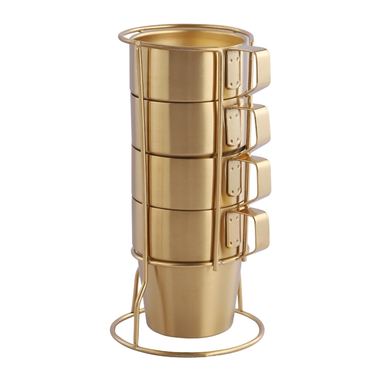 4 Tazas de Café Apilables de Acero Inoxidable de 300 Ml para Desayuno, Hogar Y Fiestas