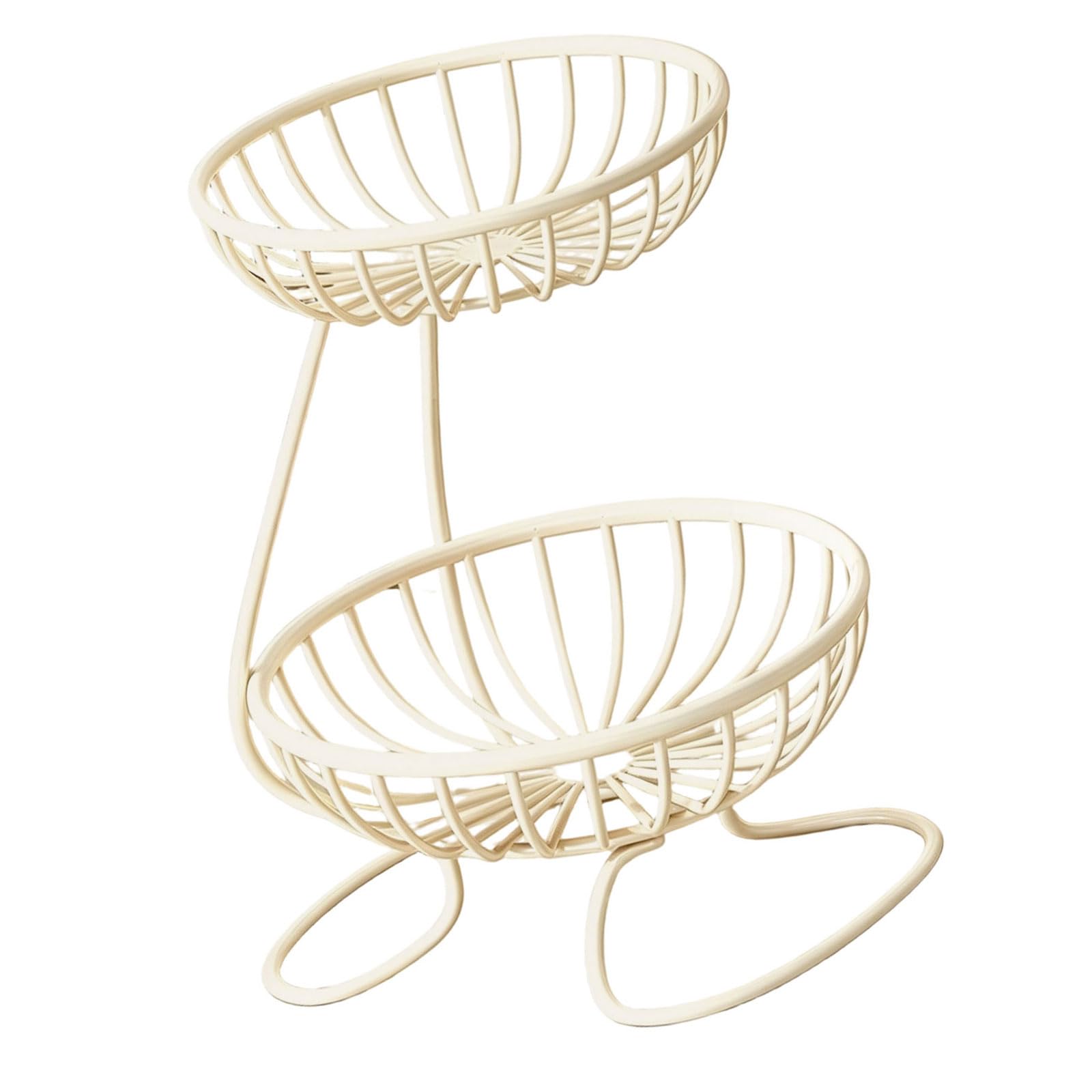 Kaeltsyn White Metal Fruit Display Rack Double Deck Storage Solution Iron Basket Ideal For Restaurants & Cafes Ventilated Storage
