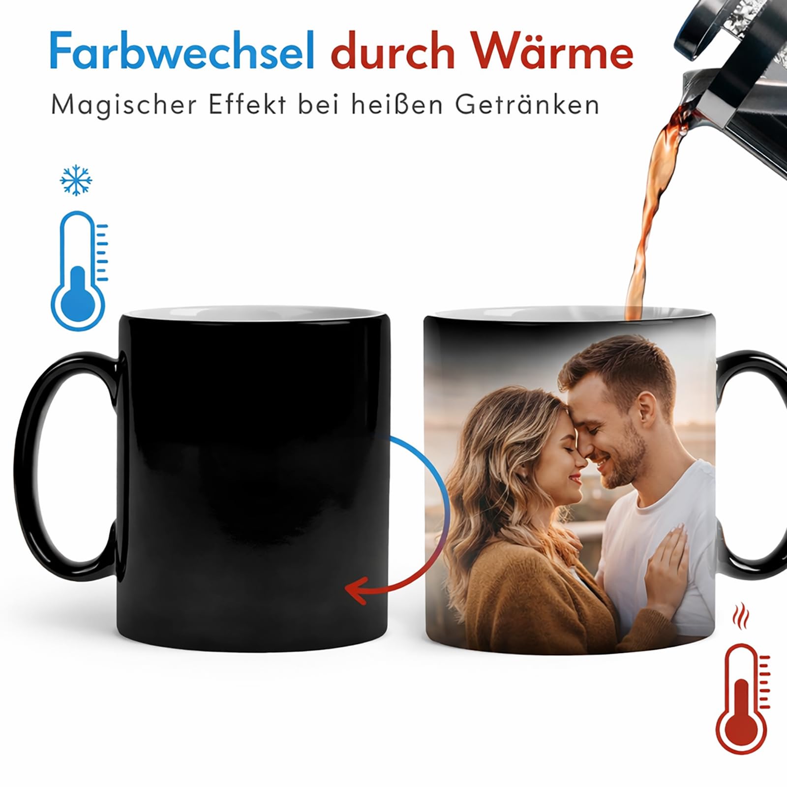 Personalized Color Changing Mug, 325 ml Ceramic Heat Activated Mug, Black - Ideal Gift for Family & Friends