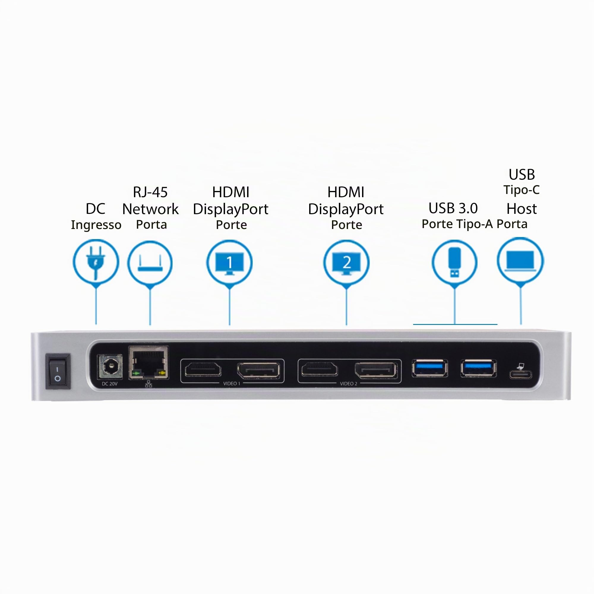 StarTech Dock Ibrido USB-C e USB-A Doppio 4K 60Hz, DP, HDMI, 6x USB-A, GbE | Per laptop USB-C oppure USB-A, Doppio monitor DisplayPort e HDMI, Sei porte USB-A