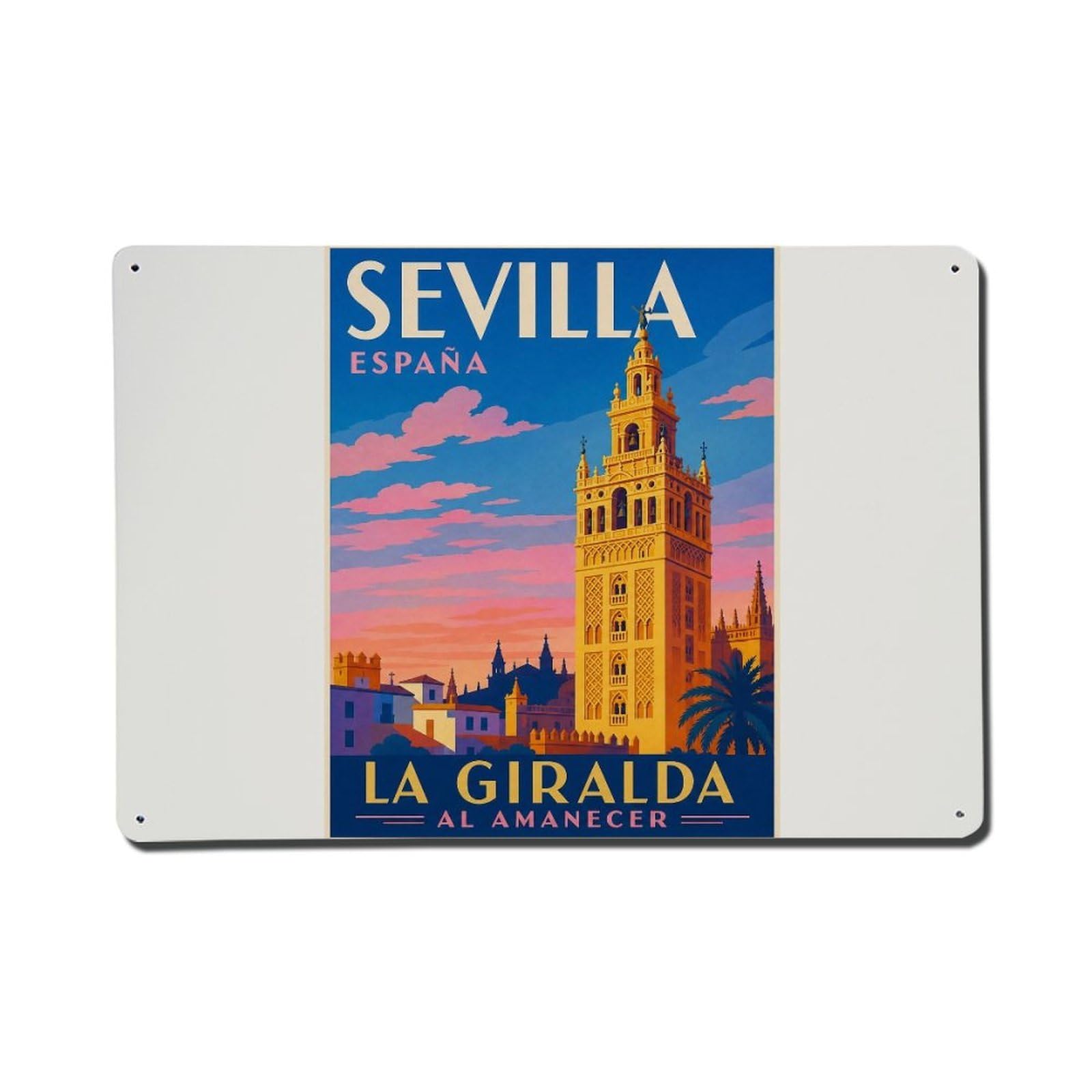 Yrnq 08X12inch Vintage Style Vintage Giralda Tower Dawn First Light Morning Spain Metal Tin Sign