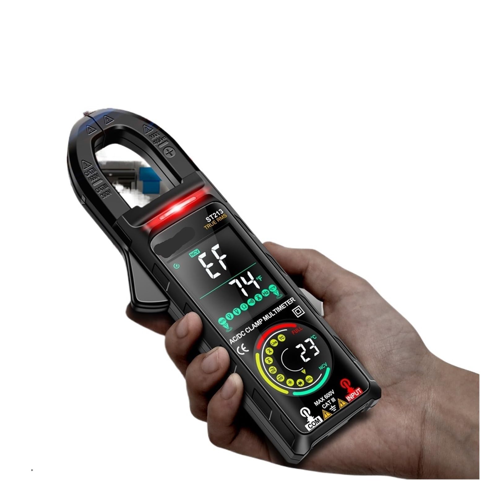 1 Stück Zangenmultimeter ST213 DC/AC Strom 400A Ampere Farb-Doppeldisplay Spannung + B05 Wort/Kreuz Schraubendreher Tester Werkzeuge(ST213 Black)