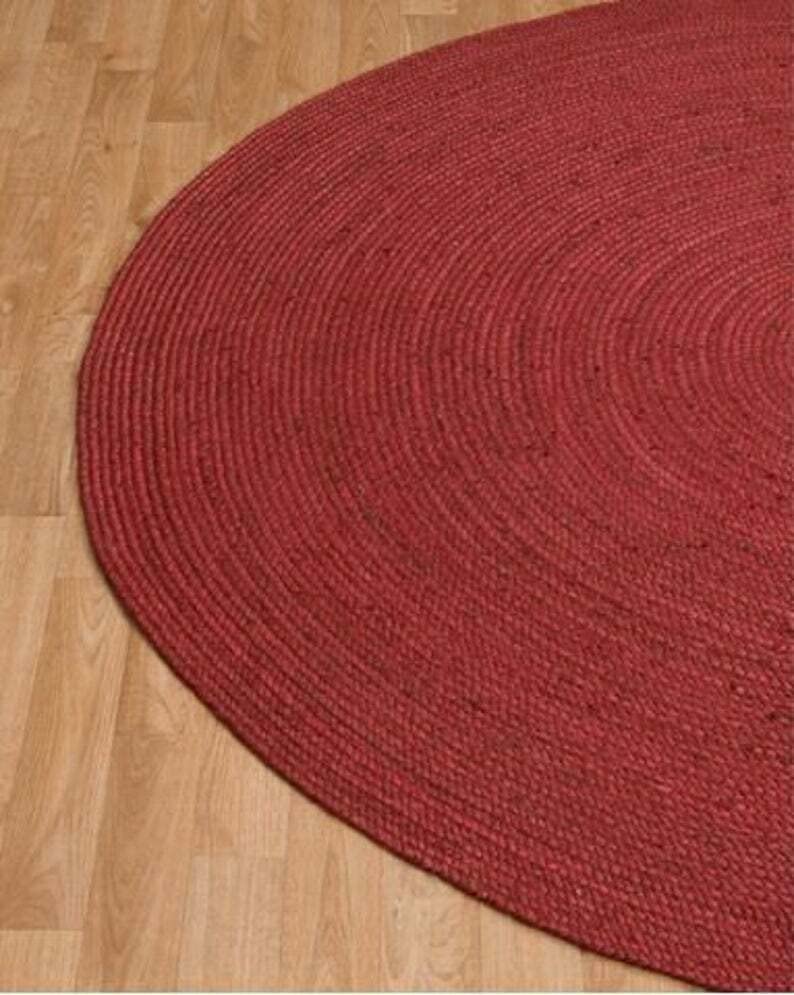 Tapis Rond tressé à la Main en Jute de Style bohème pour Salon, Couloir (Rouge, 60 x 60 cm)