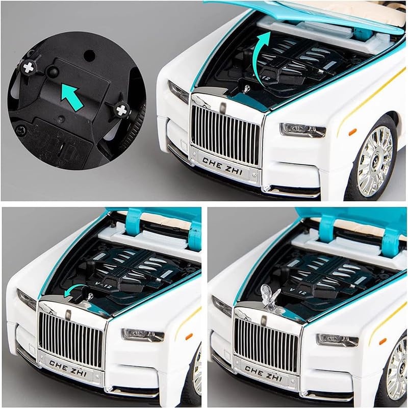 Image of Kids Model 1:24 Rolls-Royce Phantom Die Cast Metal Car Pull Back Action Opening Doors with Realistic Engine Sound Lights Toy Car Gift for Boys -Blue
