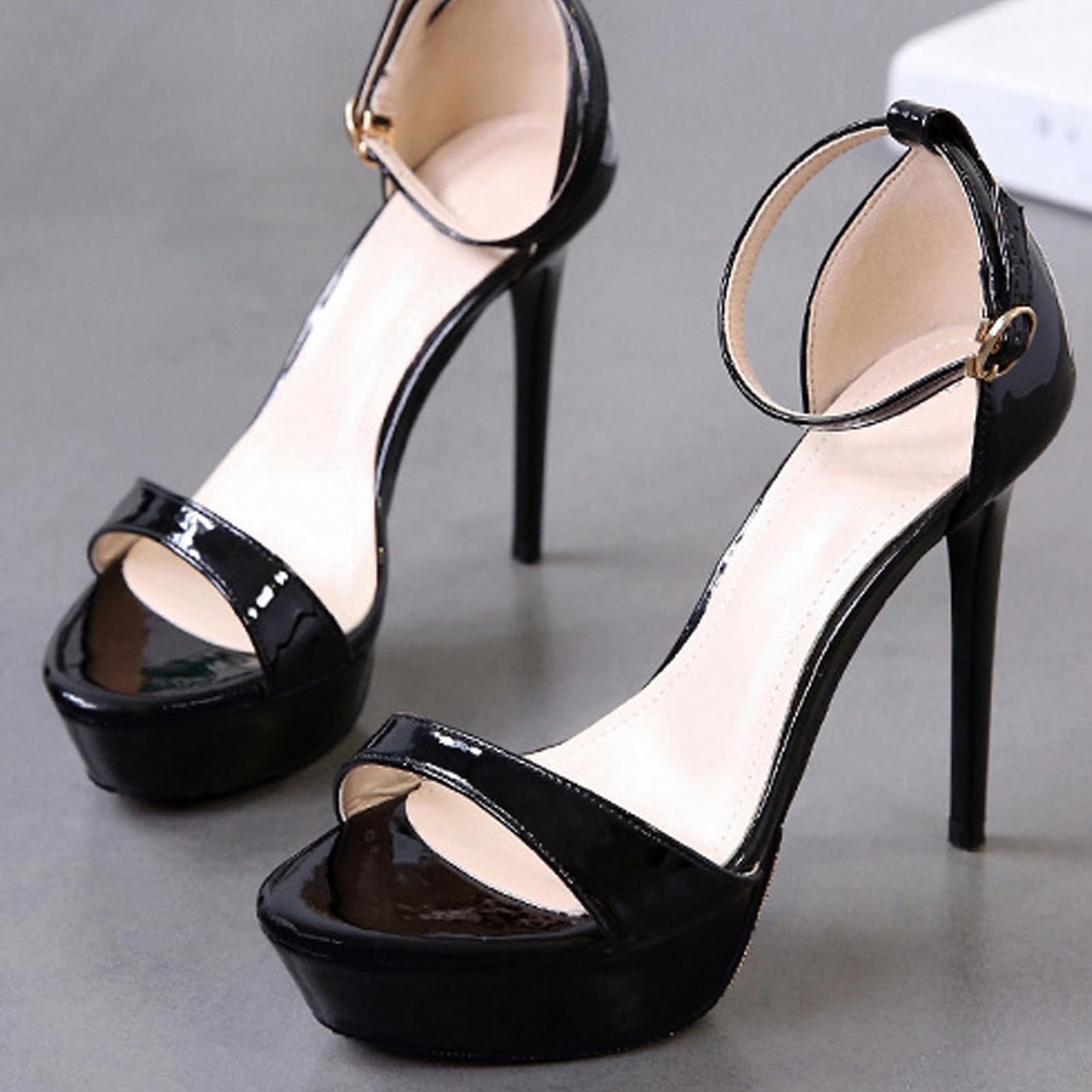 Scarpe con Tacco E Plateau A Spillo Peep Toe Pumps Cinturino alla Caviglia Fibbia Sandali 12cm da Matrimonio Ufficio Feste Sexy Scarpe