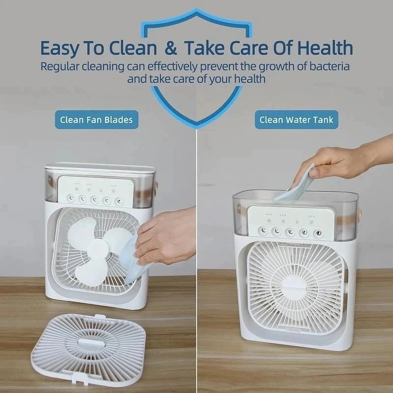 Image of Portable Single Fan Cooler with Water Tank & USB Mini Personal Evaporative Cooler, Humidifier & LED Light Quiet Desktop Cooling for Home, Office & Bedroom