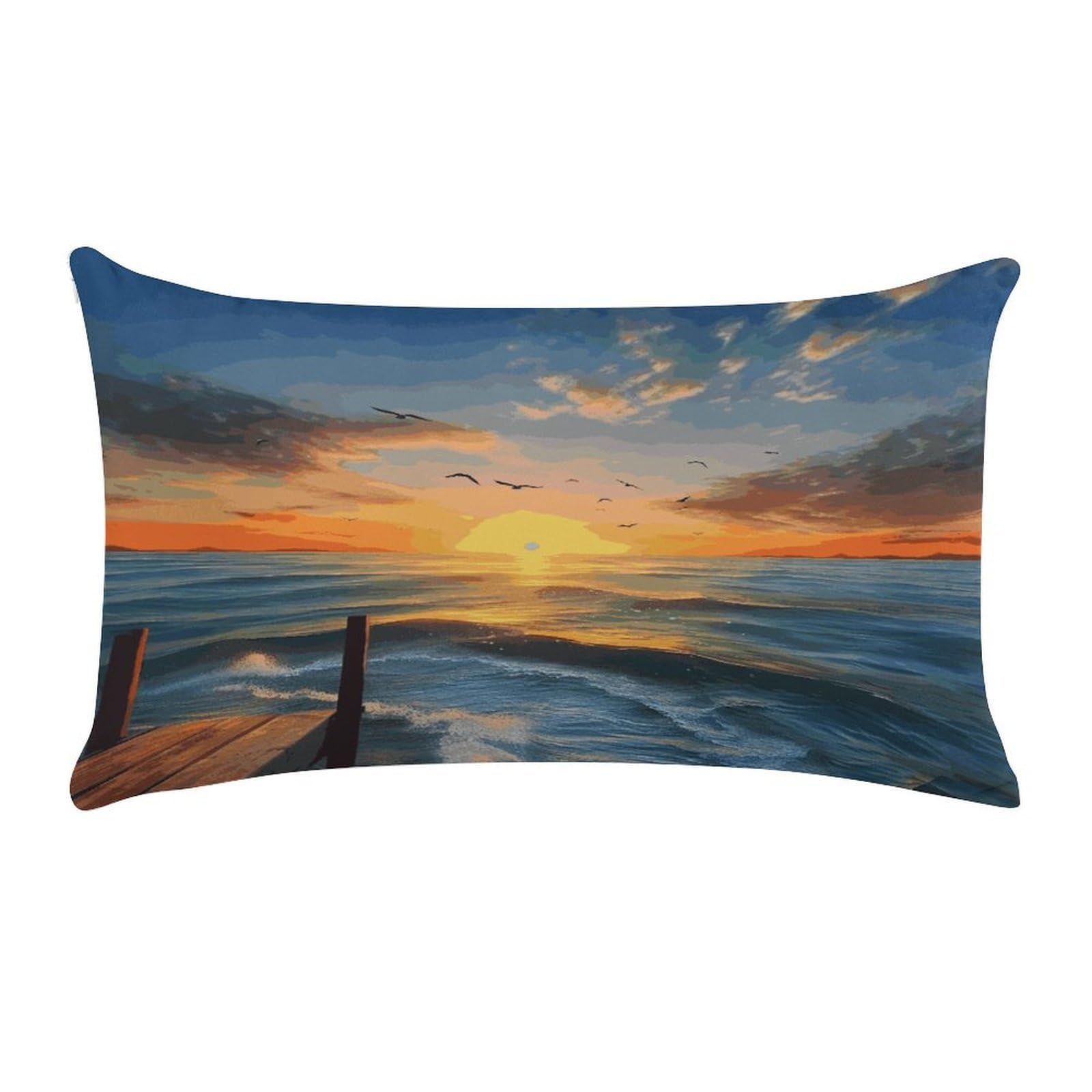 LDGSUPH Sunset Sea Throw Pillow Cover with Zipper Long Throw Pillow Case Anti-Fading Pillow Protector Super Soft Decorative Cushion Case Exquisite Plush Pillowcase12 X 20 in