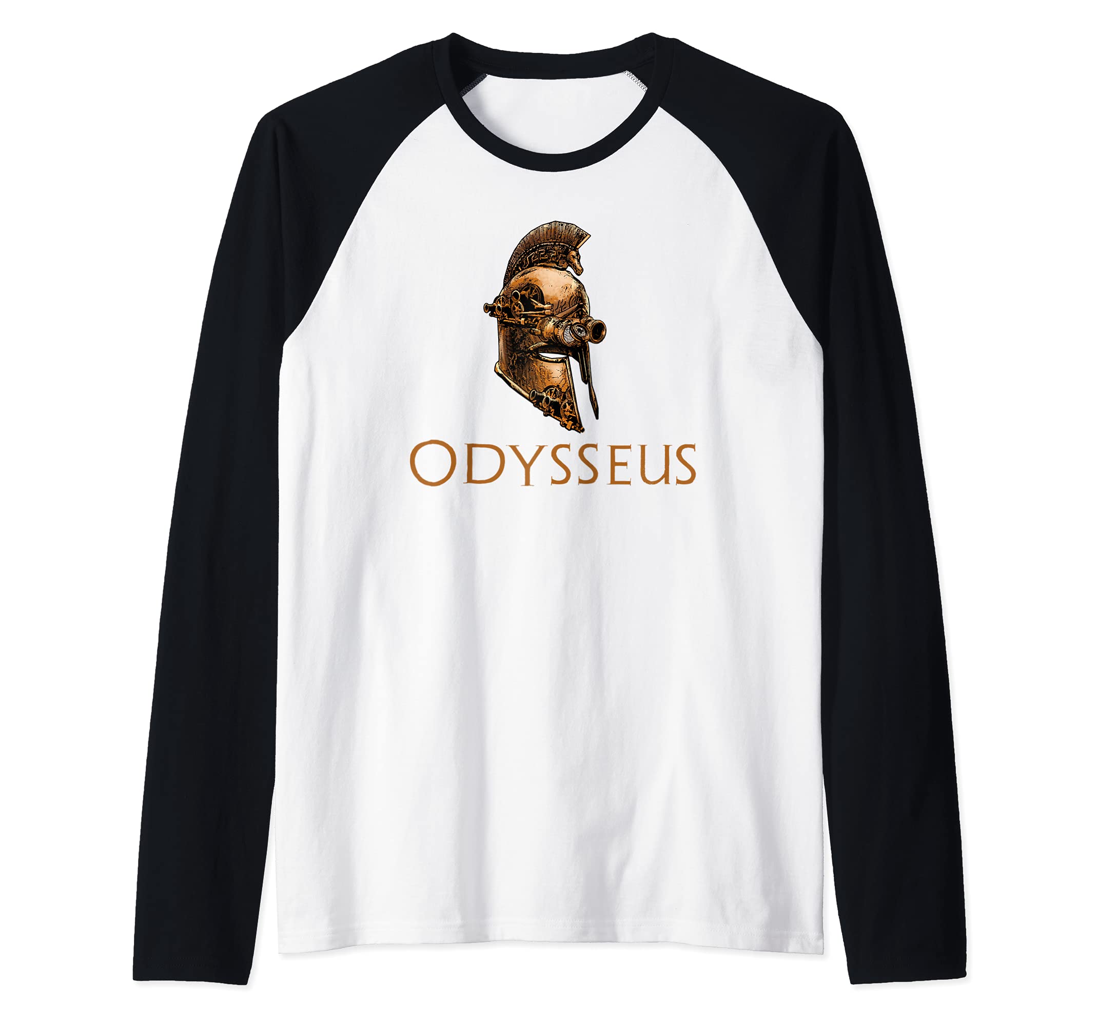 Odysseus - Steampunk Ancient Greek Helmet - Trojan War Raglan Baseball Tee, Black