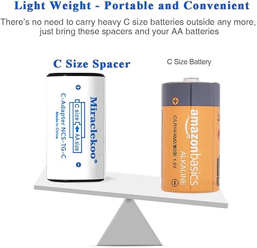 Miniatura 7 de Separadores de batería de tamaño C para Sanyo Eneloop u otras baterías AA, adaptador de batería de tamaño AA a C, convertidor de batería C, paquete
