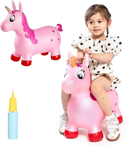 INPANY Tolva de unicornio rosa, tolva de caballo, juguete inflable de animales para niños, niños y niñas, niños pequeños (bomba incluida)