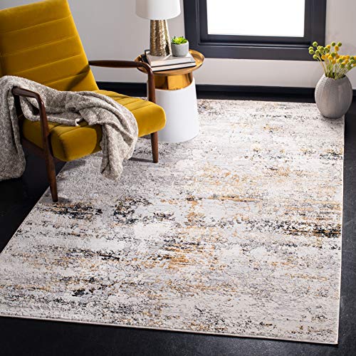 Safavieh Amalfi Collection AMF572A Modern Abstract Distressed Area Rug, 9' x 12', Cream / Gold