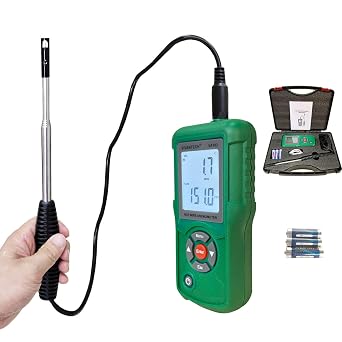 Professional-Grade Hot Wire Anemometer with Backlit LCD Accurate Air Flow Meter for HVAC, Ducts, and Ventilation Systems, Wind Speed Meter Measures CFM/CMM, Temperature C/F