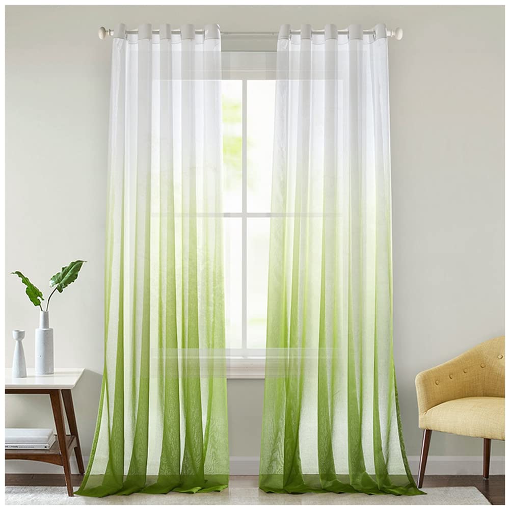 GUOCU Ombre Sheer Curtain Voile Drapes with Fantastic Gradient Color Sheer Window Curtains Elegant Window Voile Panels/Drapes/Treatment for Bedroom Living Room Green 84X102|213X259cm(1 Panel)