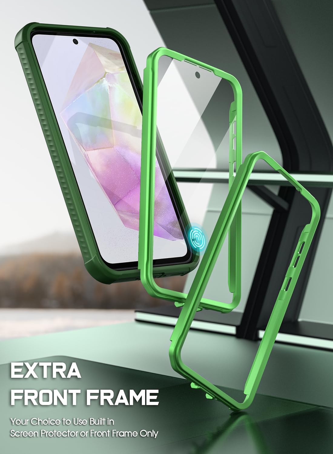 Poetic Guardian Case for Samsung Galaxy A35 5G, [2 Front Frame] [20 FT Mil-Grade Drop Tested] Full-Body Hybrid Shockproof Cover with Built-in Screen Protector, Green/Clear