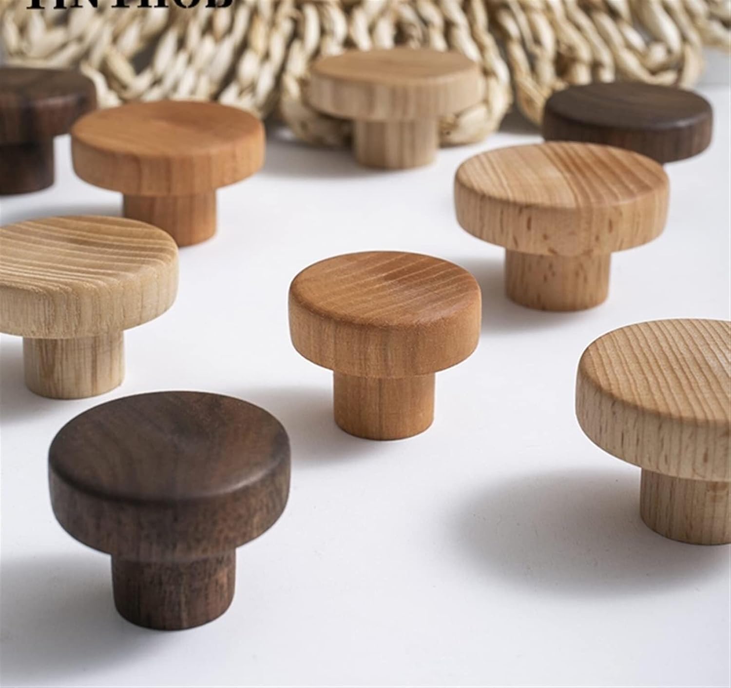 Wooden Knob Drawer Pulls Walnut Beech Decor Bedroom Kitchen Cabinet Handles Simple Furniture Hardware 1Pcs Furniture Accessories (Color : W-0301-45mm-walnut)