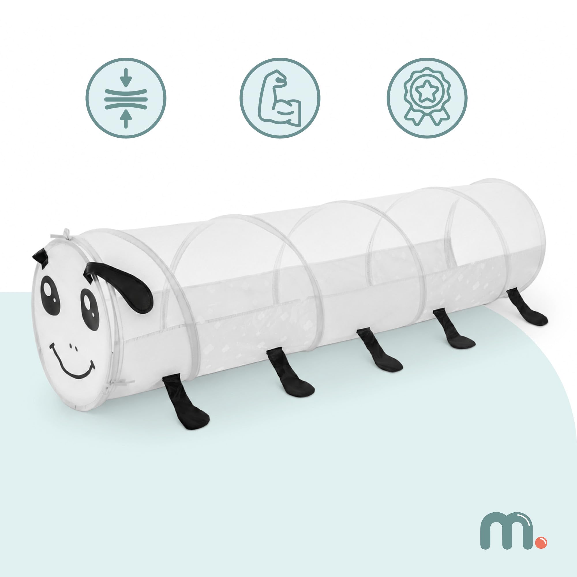 mamabrum Tunnel Gioco per Bambini, Struttura Gioco Pieghevole Pop-Up, Poliestere 190T con Rivestimento PA, 180 x 46 cm, a Forma di Bruco, Senza Montaggio