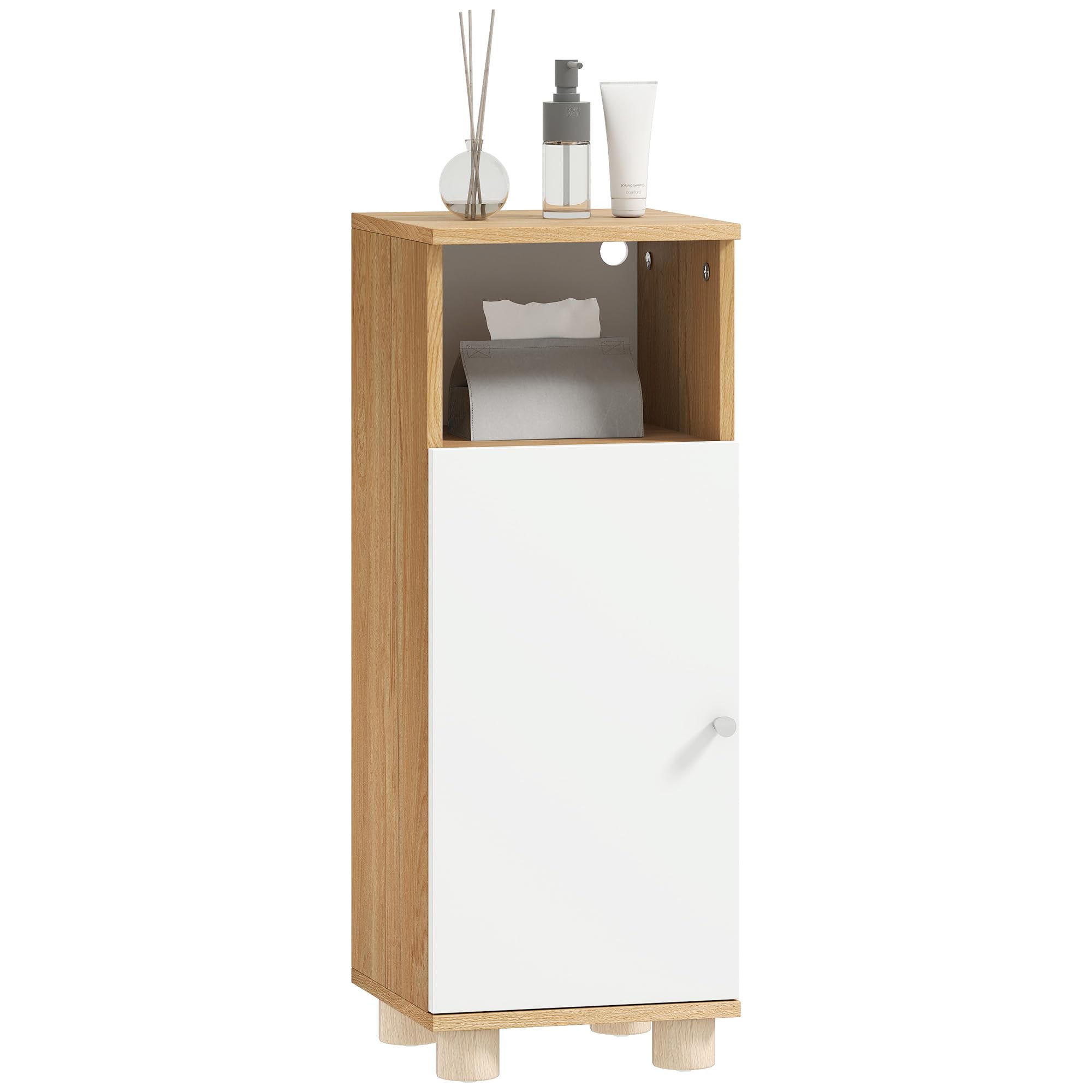Treocho Armadietto Da Parete Per Bagno Giallo – Con Anta E Ripiano Aperto – MDF 54,6x16x61 Cm – Mensola Regolabile