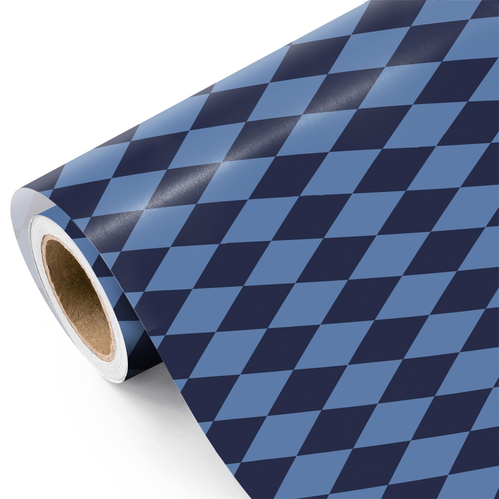 RUSPEPA Navy Blue Fathers Day Wrapping Paper Roll - Mini Roll - 43.2cm x 5m - Classic Blue Diamond Geometric Wrapping Paper for Men, Dad, Father's Day, Birthday, Graduation