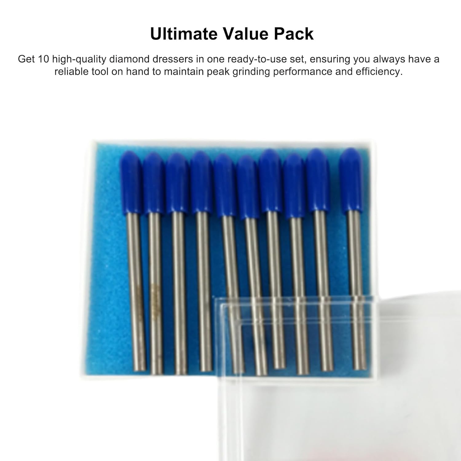 10Pcs 1/8" x 2" 60° Cone Diamond Dresser Set, Tungsten Carbide Shank, Holder Compatible, for Grinding Wheel Dressing and Truing (Natural Diamond Tip)