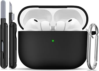 for AirPods Pro 3 Case Cover 2025, Soft Silicone Protection Case, with Clean Kit & Keychain - [Support Wireless Charging] - for AirPods Pro 3 2025 Case, A1-Black