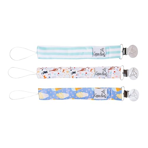 Copper Pearl Clip para chupete, paquete de 3 clips de punto premium para bebés niñas y niños  Elegante clip de acero inoxidable para chupete  Clips