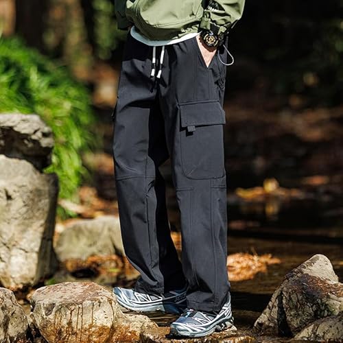 LANZIYAYA Calça masculina impermeável para caminhada ao ar livre para escalada e pesca, Preto, M