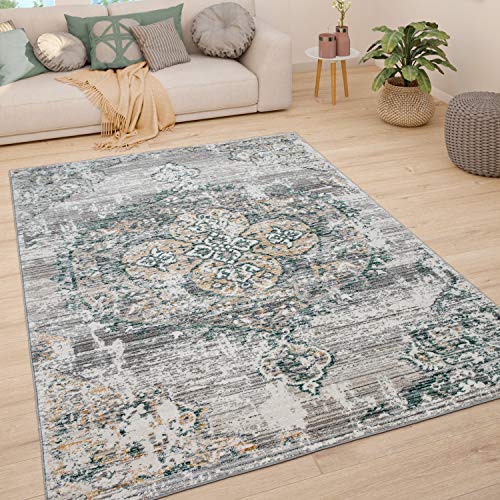 Paco Home Tapis De Salon Poils Ras Tapis Vintage Motif Oriental Moderne Pastel, Dimension:160x230 cm, Couleur:Vert