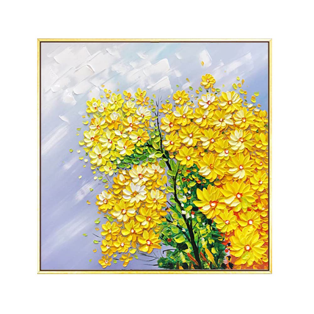 Peinture à l'huile de fleurs jaunes peinte à la main, toile abstraite 3D au couteau unique