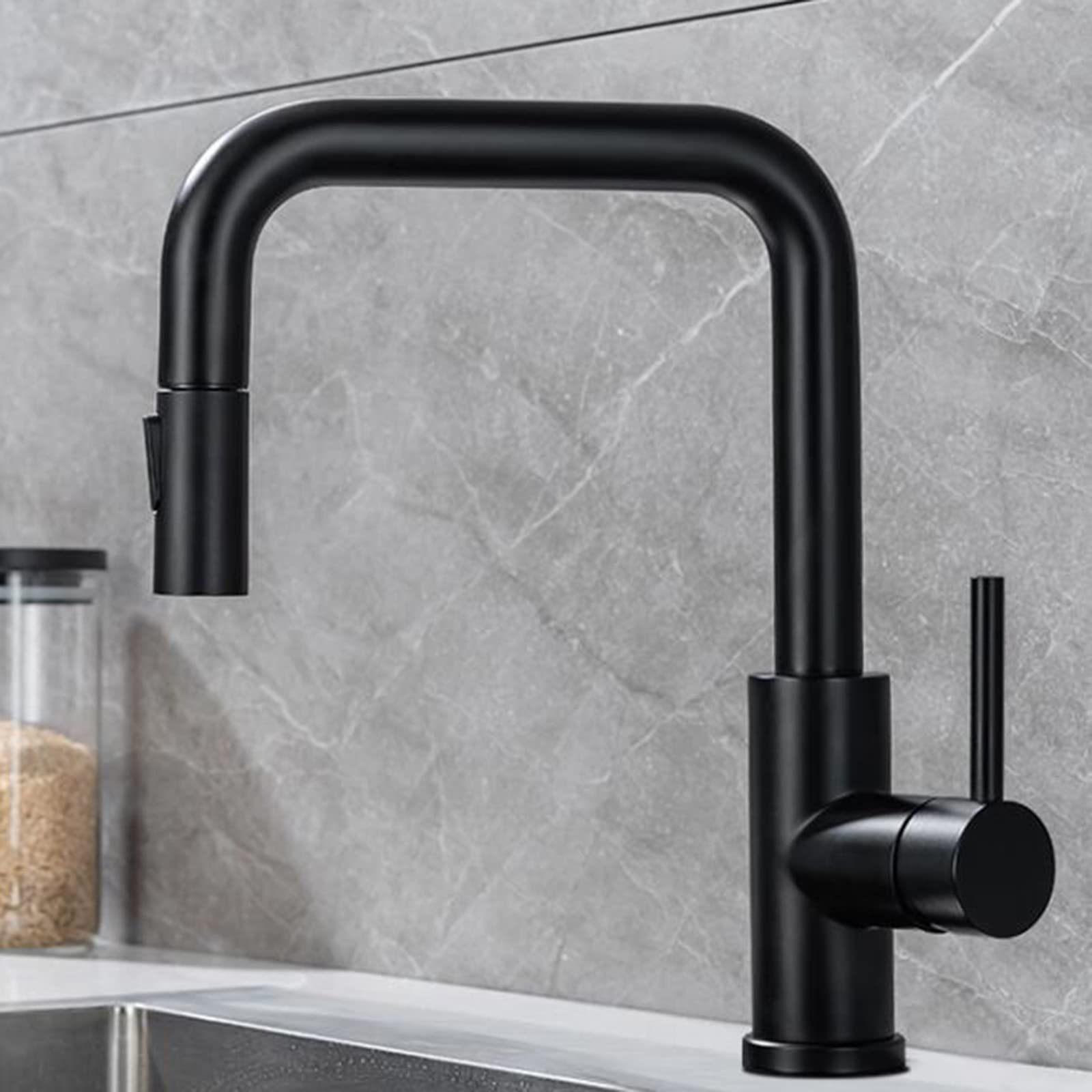 Mitigeur d'évier de cuisine en laiton brossé gris durable et multifonction