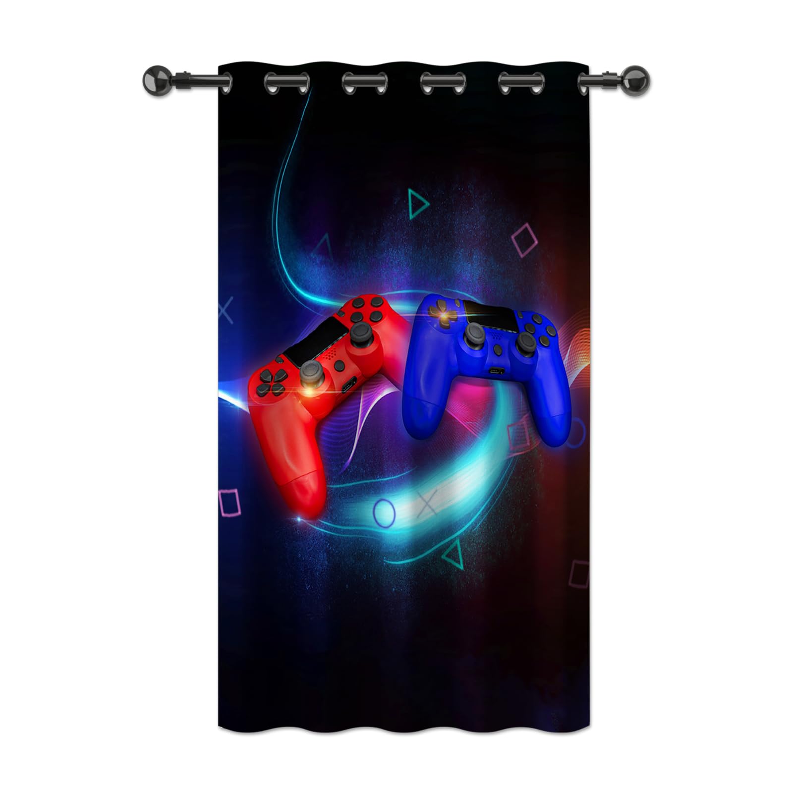 YONGFOTO Gaming Vorhang Jungen Jugendzimmer Videospiel Neon Gamepad Controller Gamer Verdunkelungsvorhang mit Ösen für Gaming Zimmer Kinderzimmer 1 Stück 107 x 160 cm
