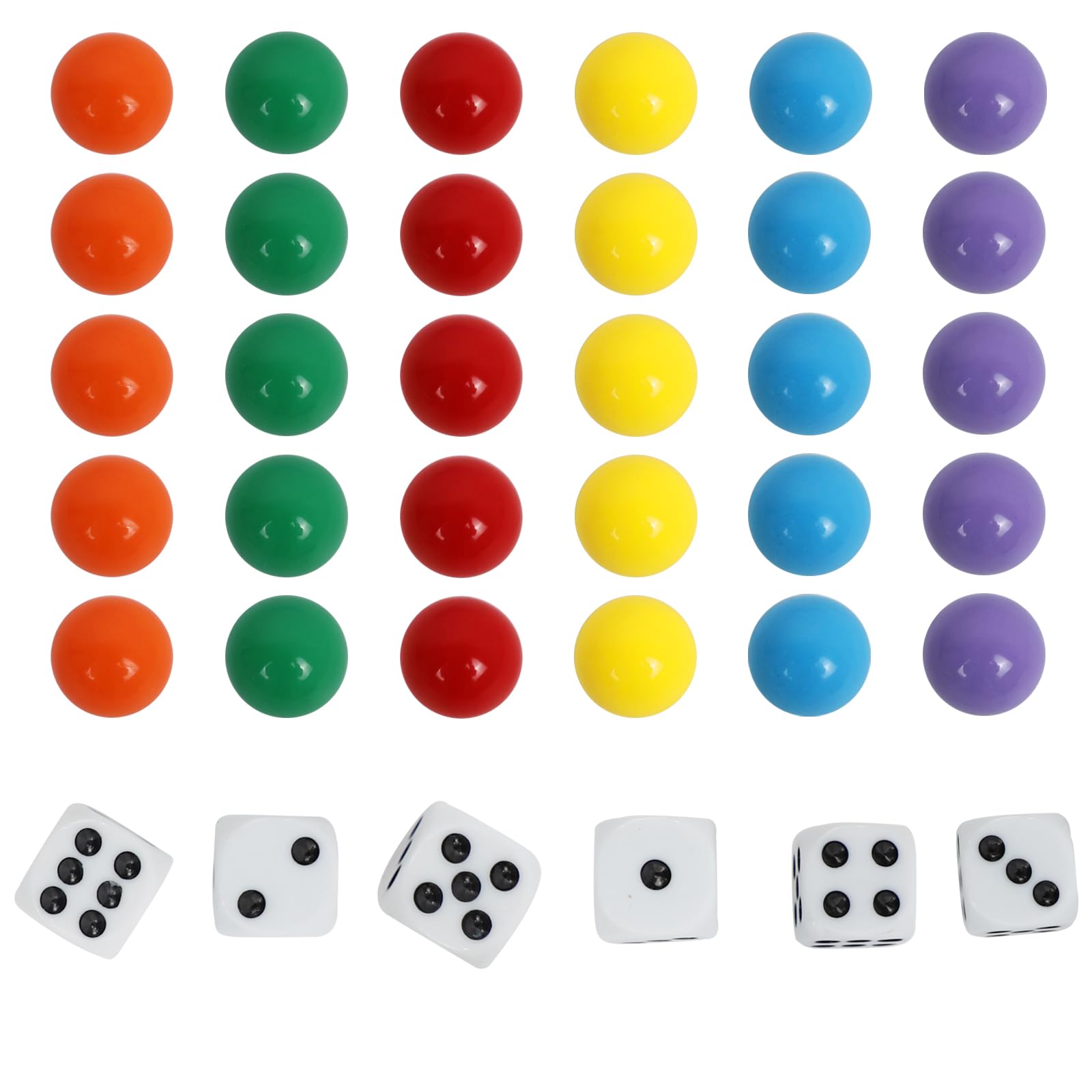 Canicas de repuesto para juego de mesa Wahoo de tamaño grande de 20 mm, 5 de cada uno de los 6 colores, 6 dados y una bolsa de juego para agravación Wahoo juego de mesa