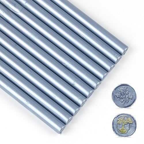 Varillas de sellado de cera gris azul, 10 unidades de 0.43 pulgadas para sello de cera para sello de cera, varillas de cera de sellado para