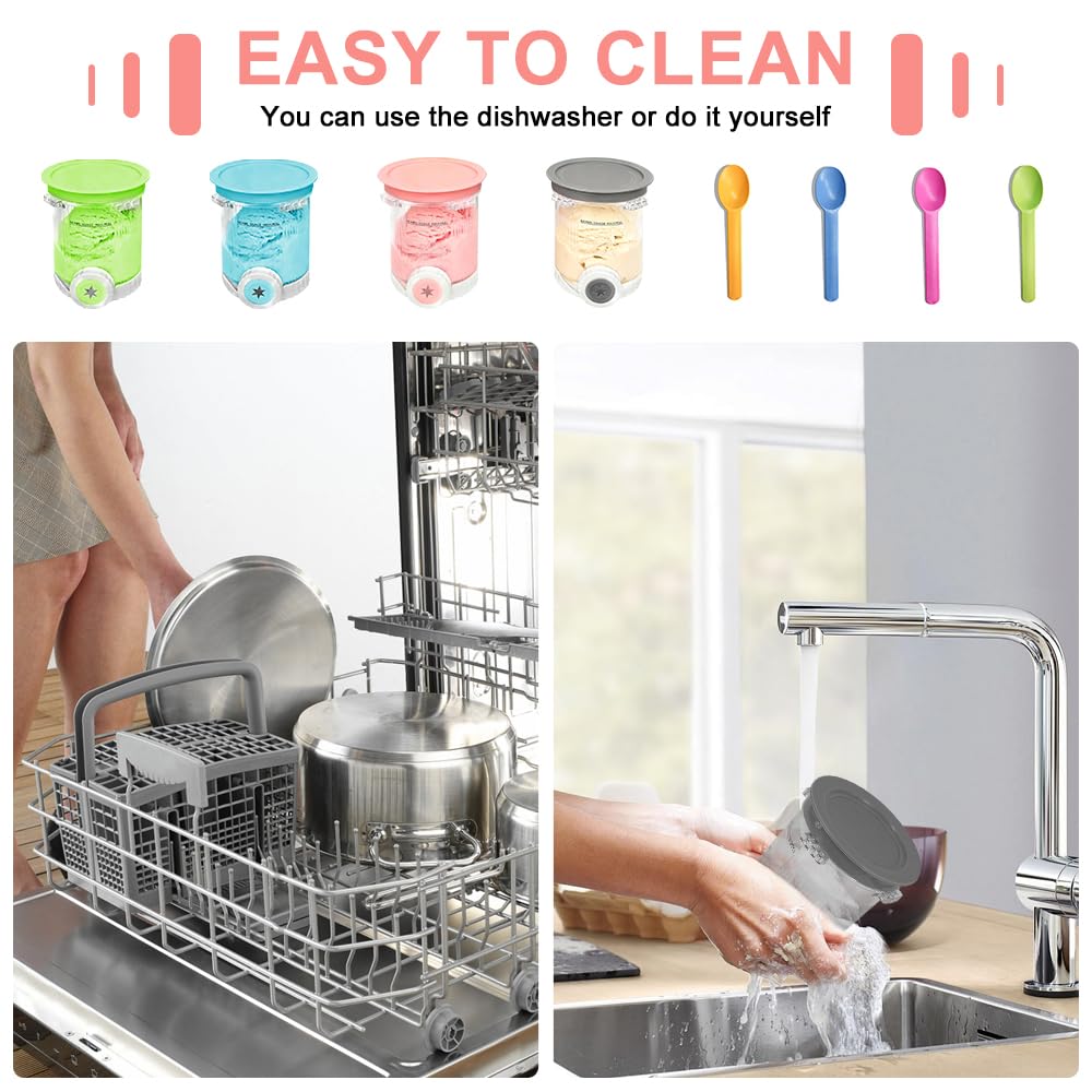 Ninja Swirl Creami Lot de 4 récipients à glace, pour la série NC700 NC701EU, sans BPA, avec couvercles colorés, passent au lave-vaisselle, conservation au congélateur pour la glace maison