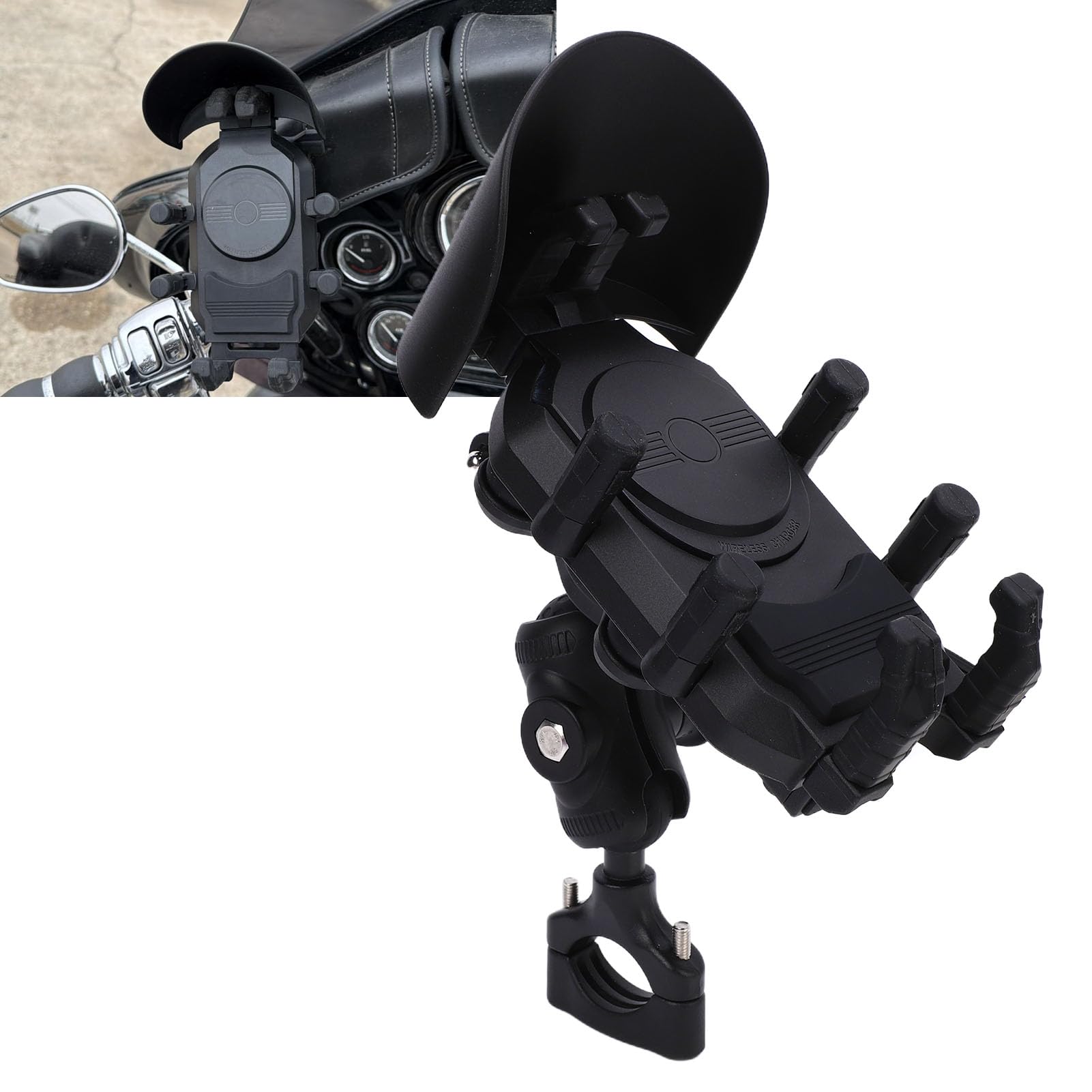 Asixxsix Soporte Antirrobo para Teléfono de Motocicleta con Amortiguador de Vibraciones, 15 W Inalámbrico PD USB de Carga Rápida Antivibración Manillar Soporte para Teléfono Móvil con