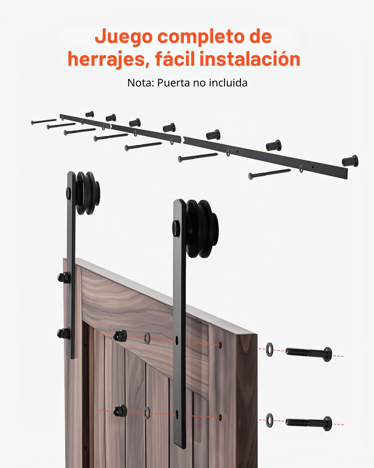 VEVOR Kit de Herrajes para Puerta Corrediza de Granero Riel de 3 m para Una Sola Puerta Ancho Máximo de 152 cm Espesor de 34,92-44,45 mm Carga de 150 kg Rodillo en Forma de I para Hogar, Negro