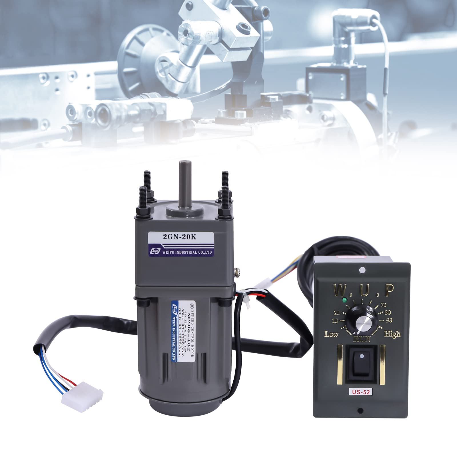 Getriebemotor 230V 6W mit Drehzahlregler, Stufenlos Einstellbar 0-68 U/min, Schneckengetriebe Motor, Hoher Drehmoment Elektromotor Leiser AC-Motor für Industrie und Automatisierungstechnik