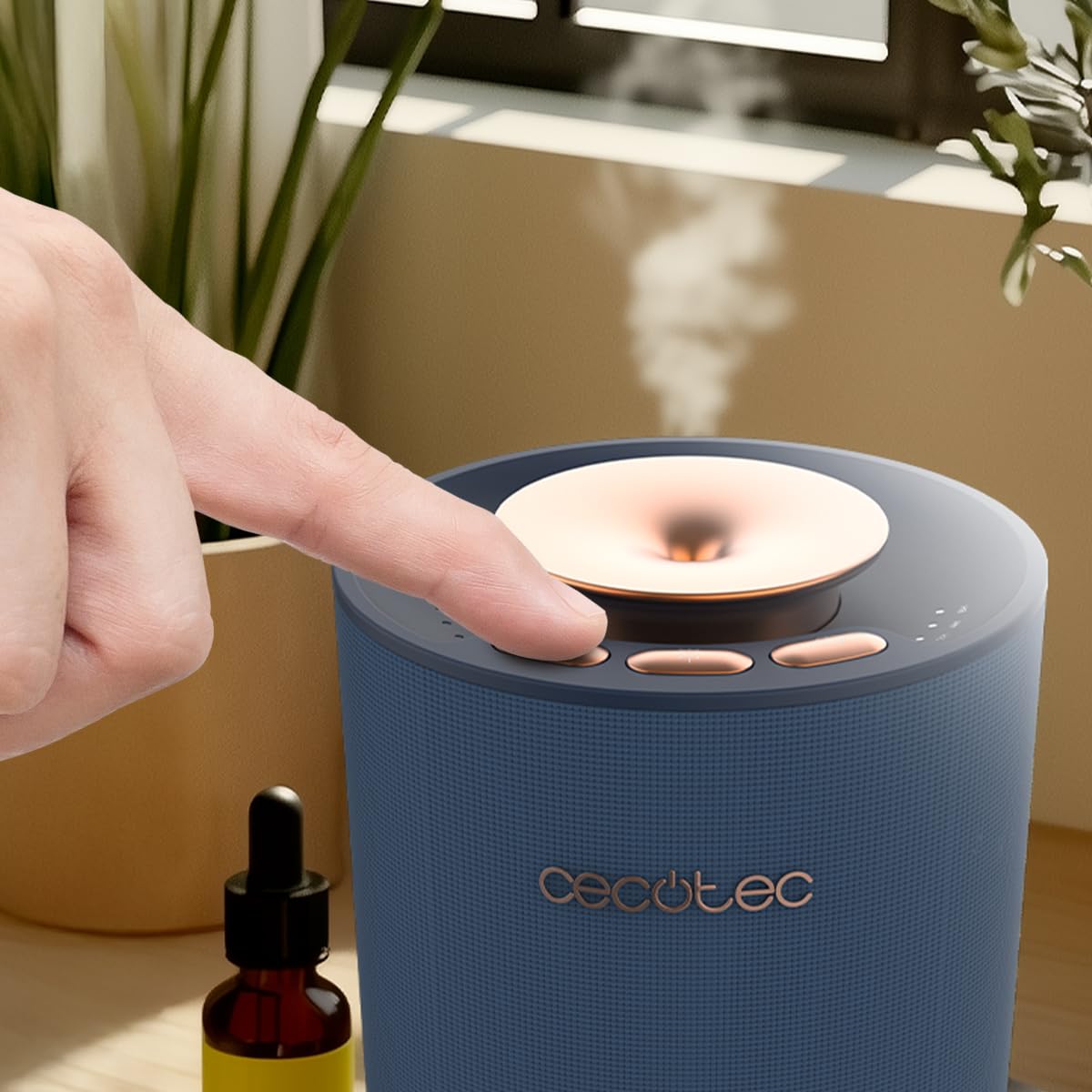 Cecotec Umidificatore Ultrasuoni con Diffusore Aromi 10ml PureAroma 3000 Navy Sound. Altoparlante Bluetooth, Ricarica Wireless, Timer 8h, 3 Modalità Vapore, Luce LED Colori, Aromaterapia, Compatto