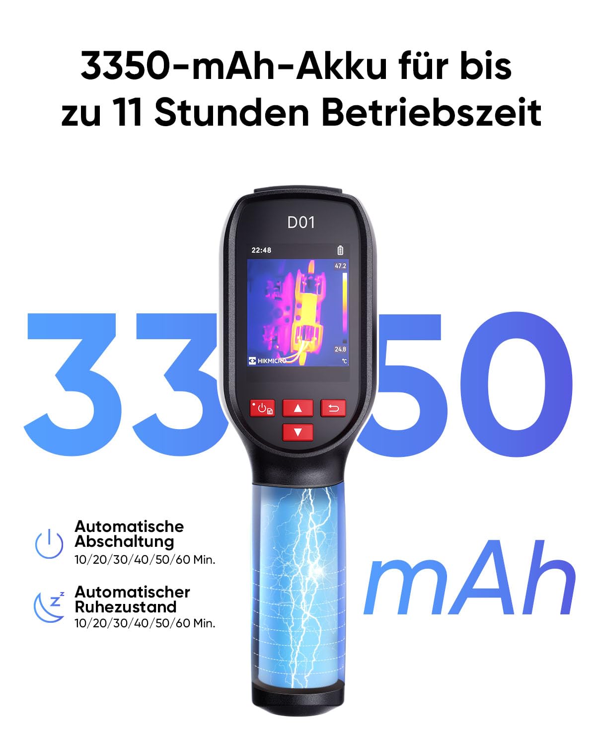HIKMICRO D01- Wärmebildkamera 240 x 240 SuperIR | Handheld Thermal Camera, 11 Stunden Akkulaufzeit, 3350mAh, 20Hz, -20°C bis 400°C, Haus-Inspektion, Hoch-/Tief-Temperaturalarm