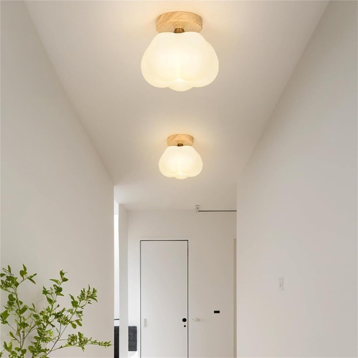 Nordic Style Half -Embedded Ceiling Lamp, Simple and Creative Pendant Lamp, Wooden Close to Ceiling Lighting Fixtures, Indoor Home Decoration E27 Ceiling Hanging Lights, for Living Room