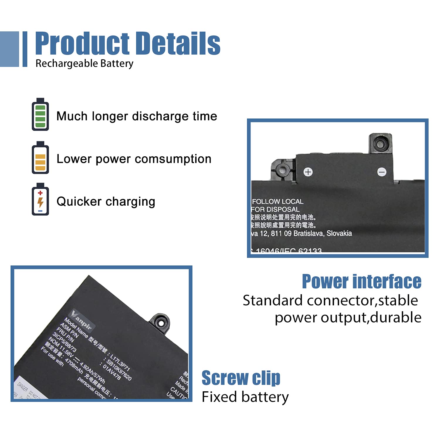 Amazon.com: VANPIR L17L3P71 01AV478 Laptop Battery, 11.58V